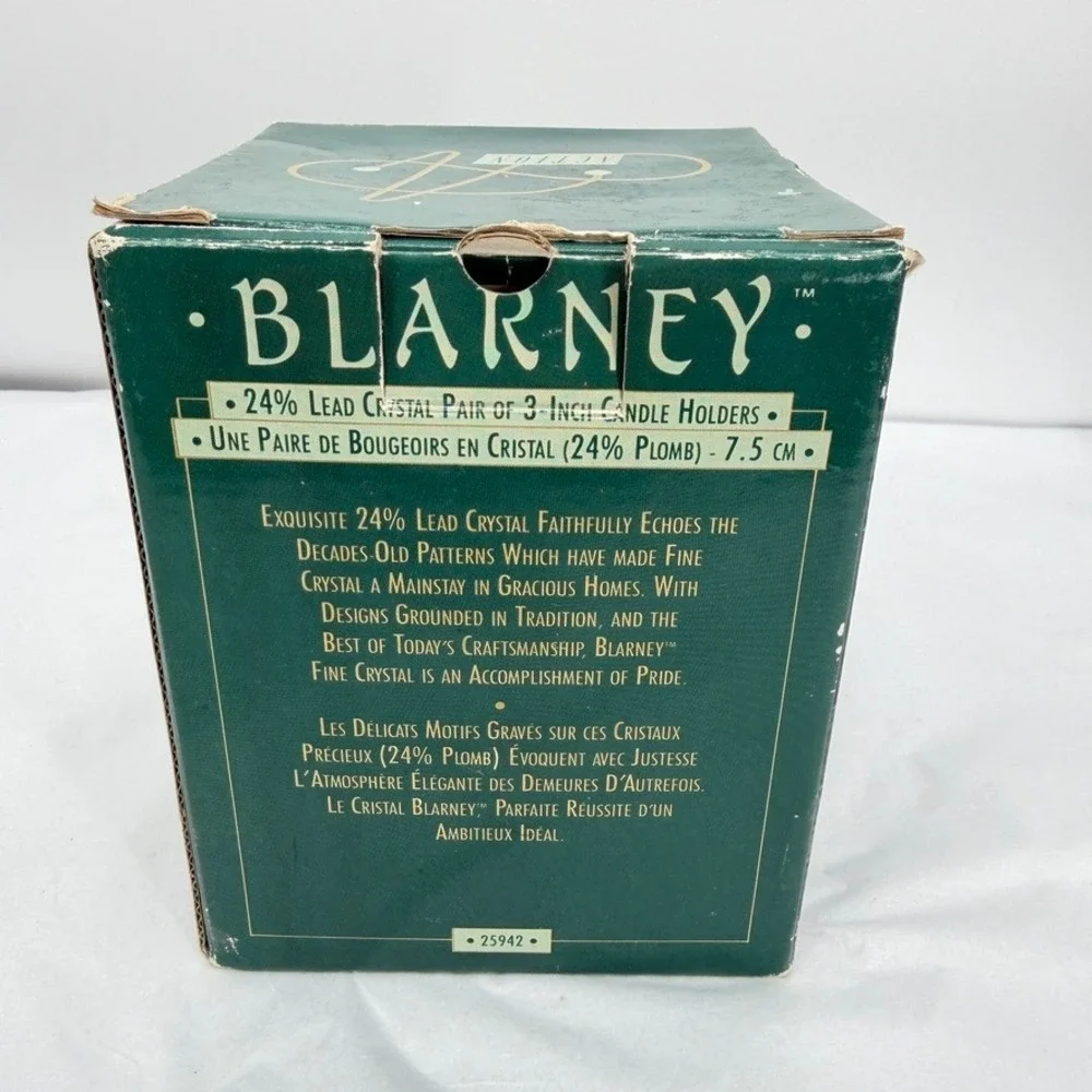 VTG 24% Lead Crystal Candle Holders Blarney Scalloped w/ Box Pair 3in Elegant